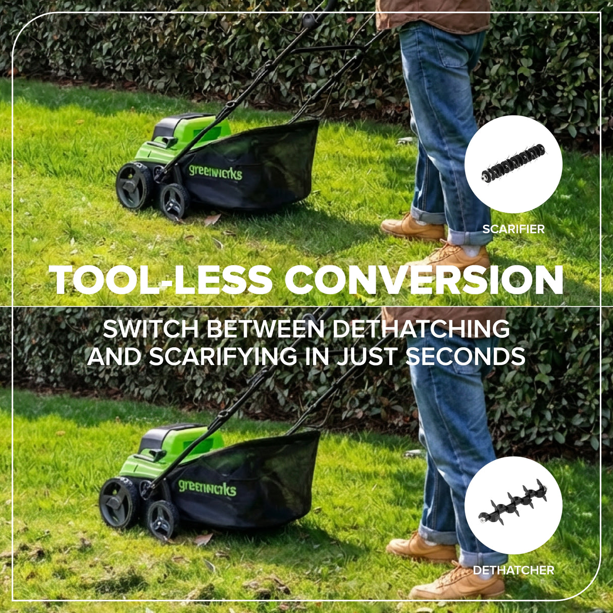 48V (24V X 2) 15" Cordless Battery Dethatcher/Scarifier, (2) 4.0Ah Batteries and 65W Charger Included