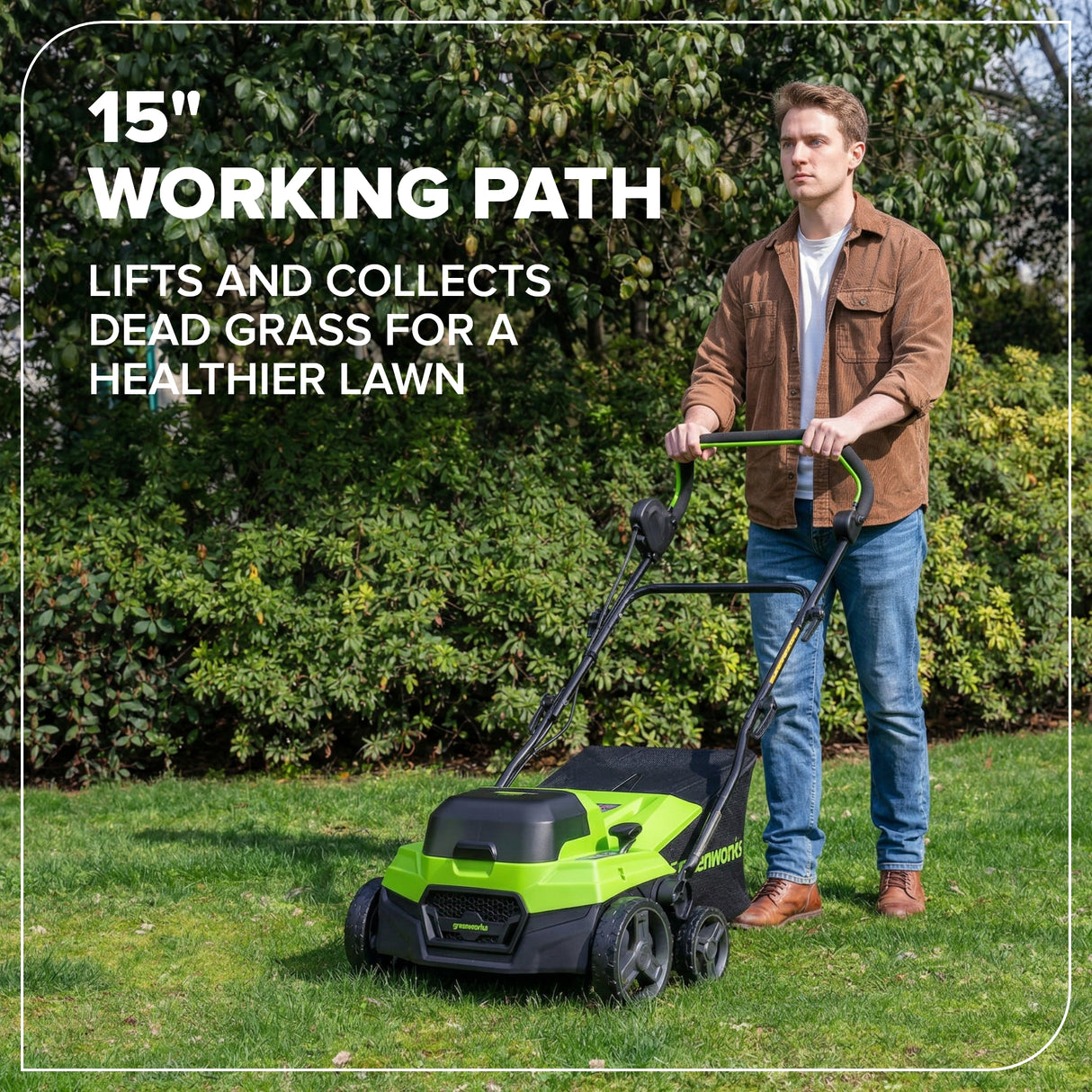 48V (24V X 2) 15" Cordless Battery Dethatcher/Scarifier, (2) 4.0Ah Batteries and 65W Charger Included