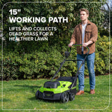 48V (24V X 2) 15" Cordless Battery Dethatcher/Scarifier, (2) 4.0Ah Batteries and 65W Charger Included