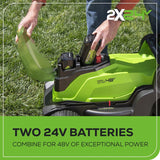 48V (2 x 24V) 17" Brushless Push Mower, (2) 4.0Ah Batteries and Dual Port Charger