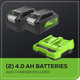 48V (2 x 24V) 17" Brushless Push Mower, (2) 4.0Ah Batteries and Dual Port Charger