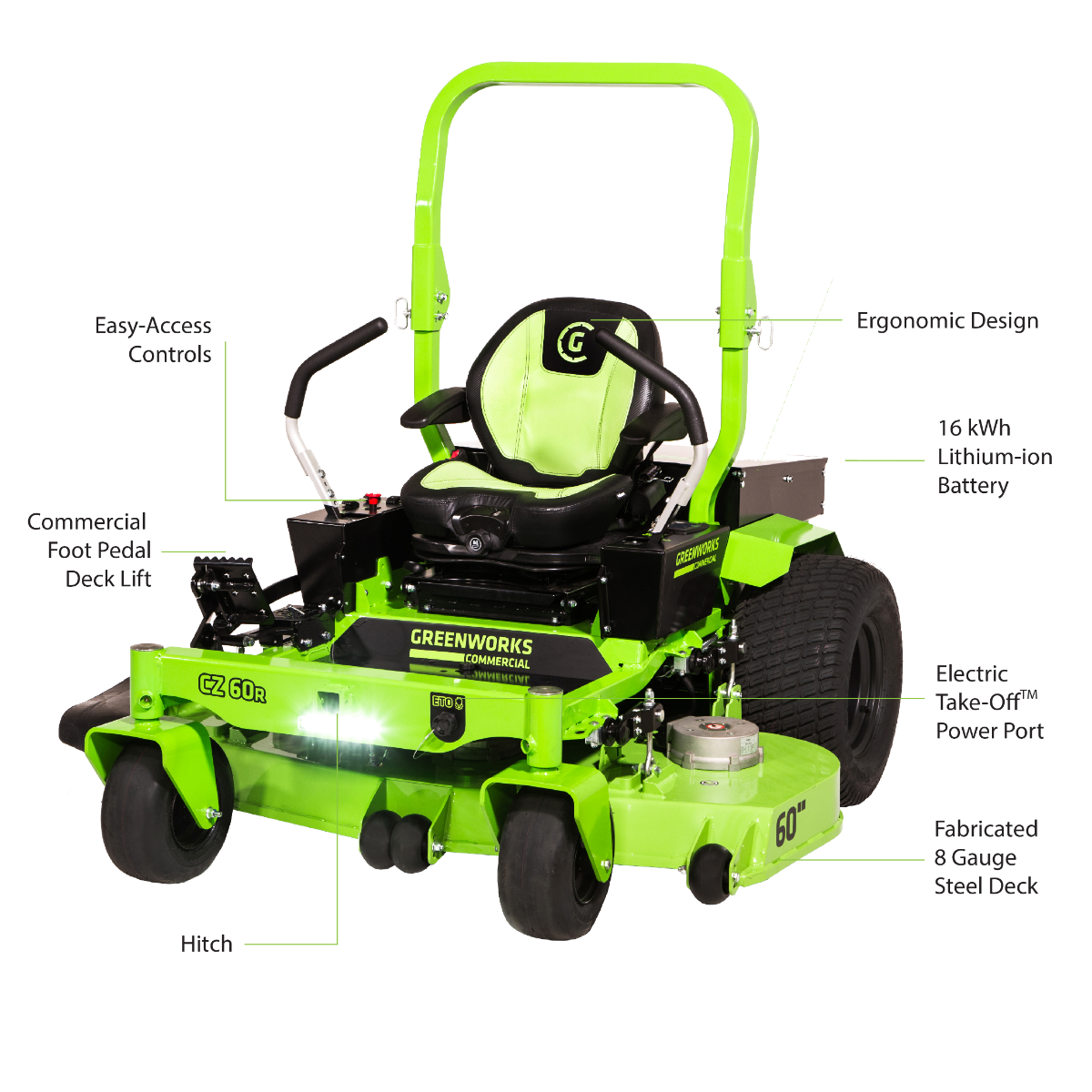 82V  60" 16kWh Commercial Ride-On Zero-Turn Mower | CZ60R