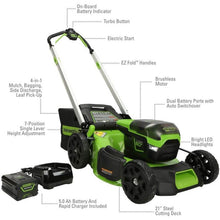 将图片加载到图库查看器，60V 21&quot; Brushless Self-Propelled Lawn Mower, 5.0Ah Battery and Charger Included

