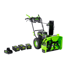 Load image into Gallery viewer, 60V 24&quot; Dual Stage Snow Thrower, (3) 5.0Ah Batteries and Dual Port Charger Included
