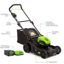 Load image into Gallery viewer, 60V 17&quot; Lawn Mower &amp; 60V 13&quot; String Trimmer Combo Kit, 4.0Ah Battery and Charger Included
