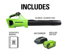 Load image into Gallery viewer, 40V 120 MPH - 450 CFM Brushless Leaf Blower, 4.0Ah Battery and Charger Included

