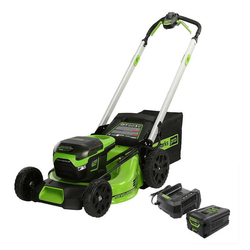 60V 21 Brushless Self-Propelled Lawn Mower, 5.0Ah Battery and Rapid C –  Greenworks Tools Canada Inc.