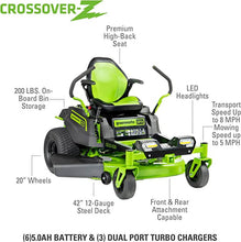 将图片加载到图库查看器，80V 42&quot; Crossover Z Residential Zero Turn Mower, (6) 5.0Ah Batteries and (3) Dual Port Chargers
