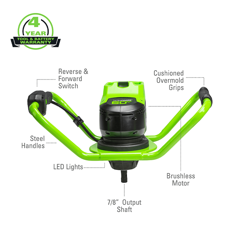 Greenworks Pro 8" 60V Cordless Earth Auger, 4.0Ah Battery and Charger Included