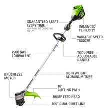 Charger l&#39;image dans la galerie, 80V 16&quot; Brushless String Trimmer, 2.0Ah Battery and Charger Included
